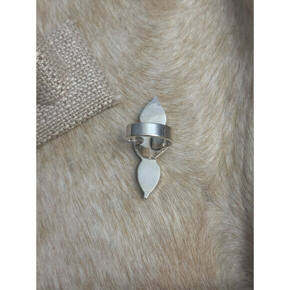 Long Native American Sterling Silver Blue Ridge Turquoise 3 Stone Ring Adjust - Picture 7 of 11